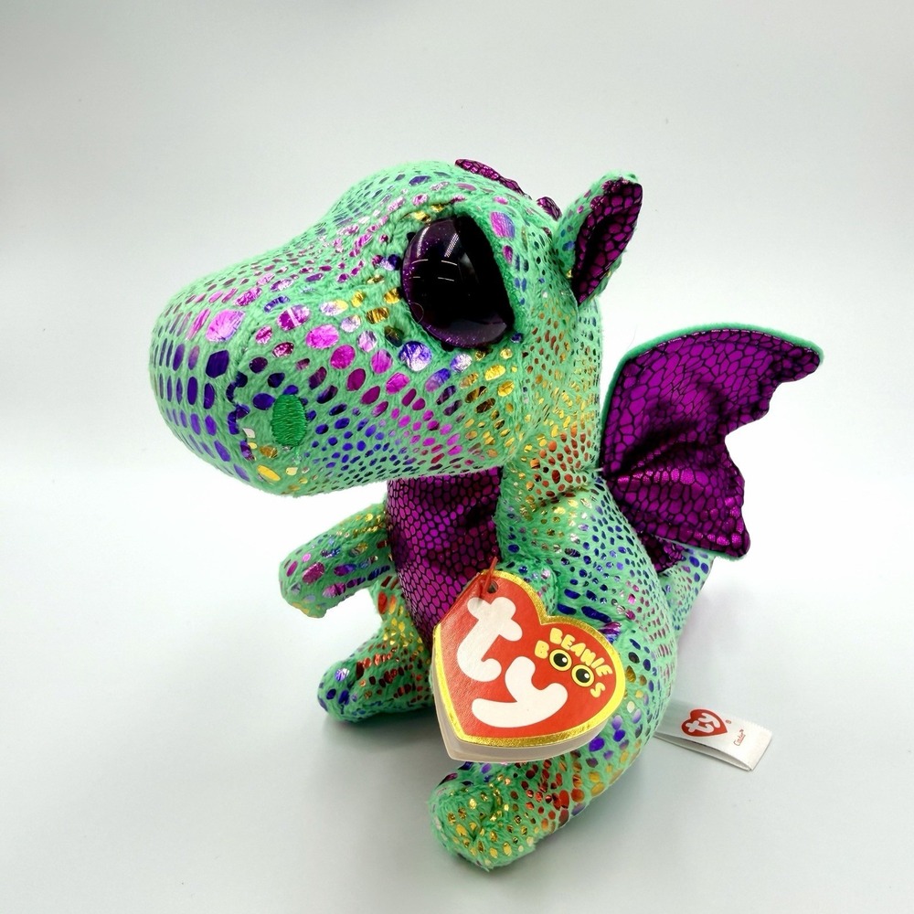 CINDER Green Dragon Ty Beanie Boos Baby Sparkle Eyes Purple Wings Mint NWT 2016